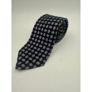 Brooks Brothers Makers Silk Tie Brown Blue Medallion Pattern 3.5” Classic